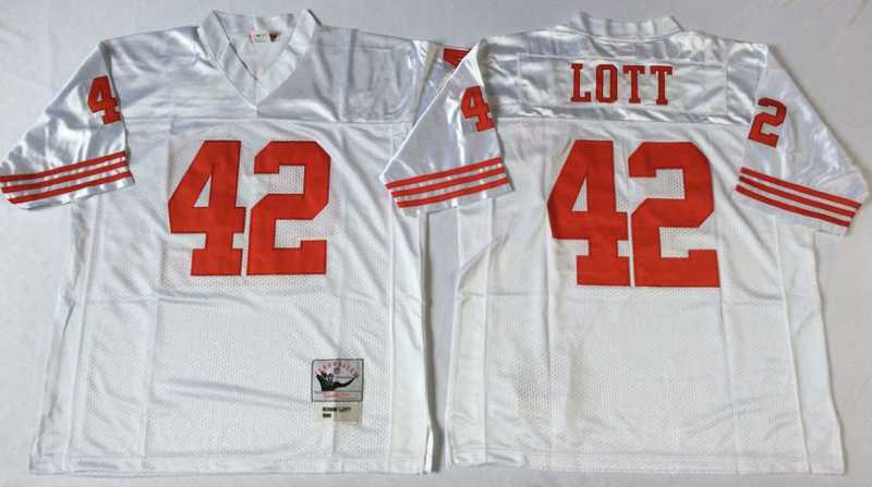 49ers 42 Ronnie Lott White M&N Throwback Jersey->nfl m&n throwback->NFL Jersey
